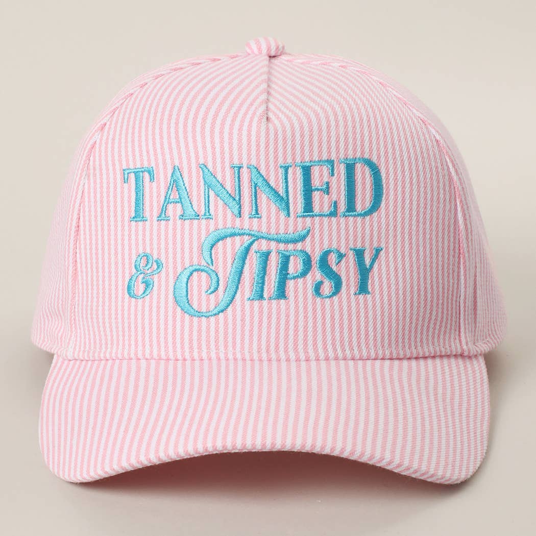TANNED & TIPSY Striped Trucker Hat