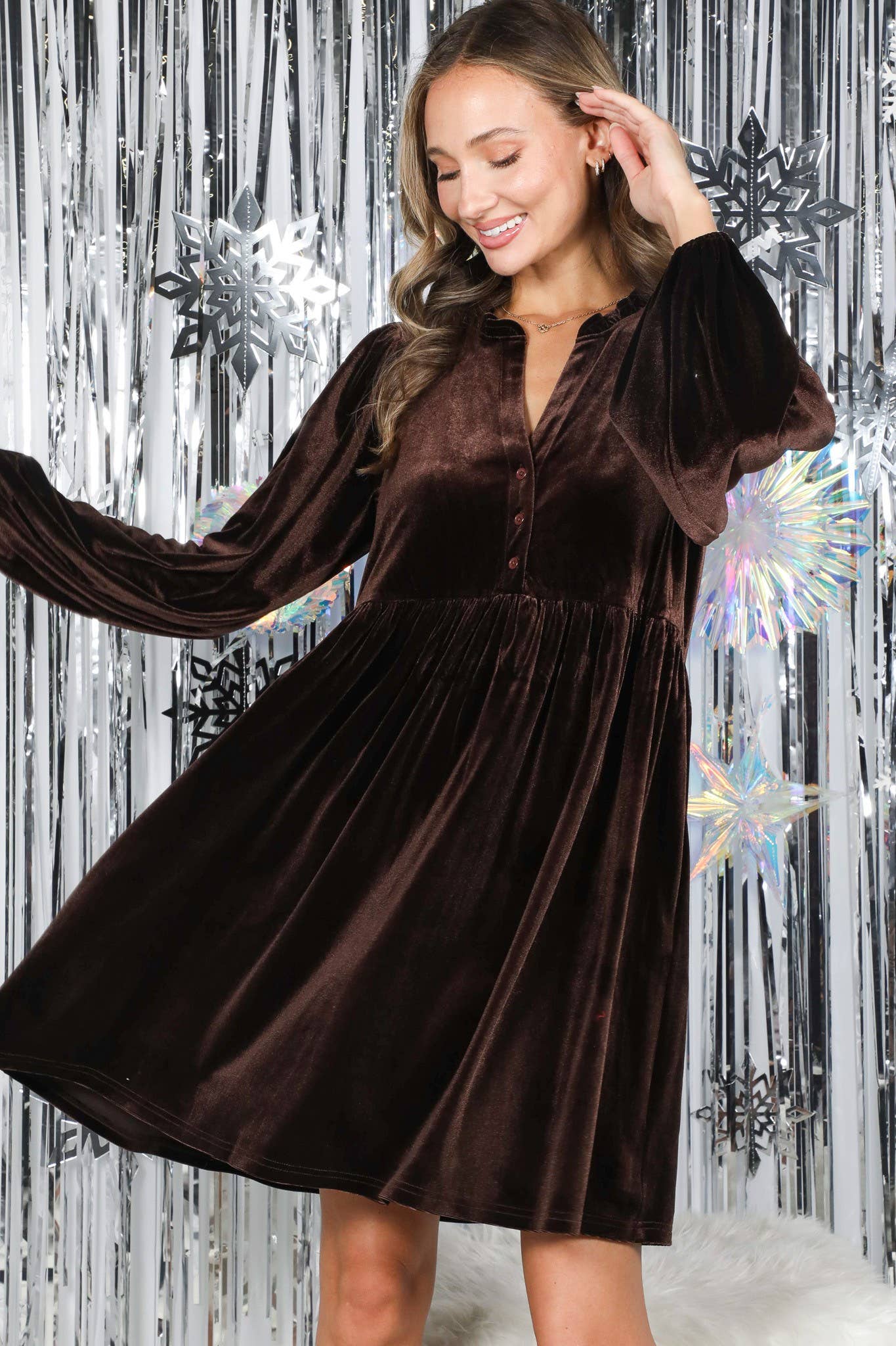 Chocolate Velvet Baby Doll Dress