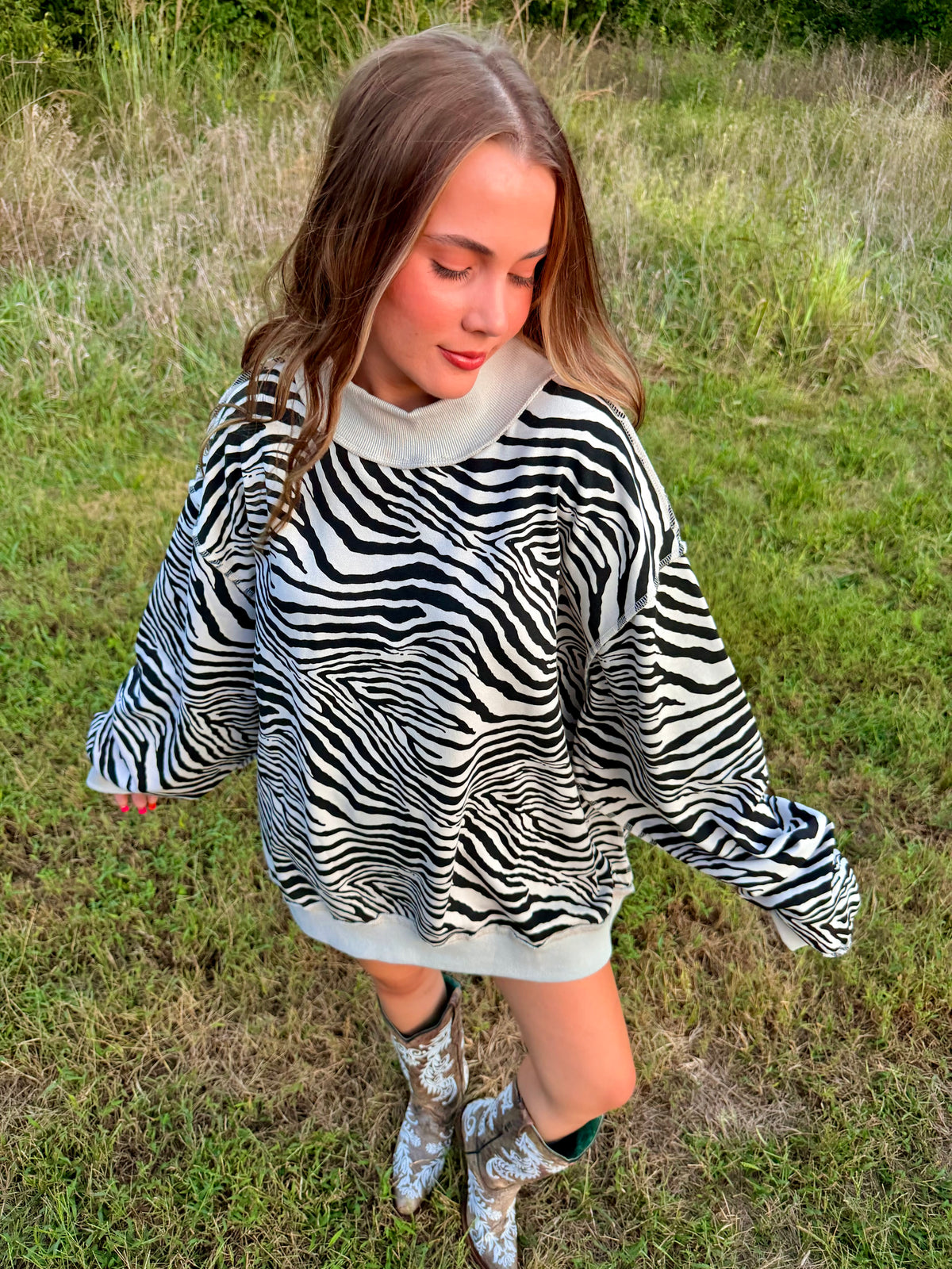 Zebra Mock-Neck Sweatshirt