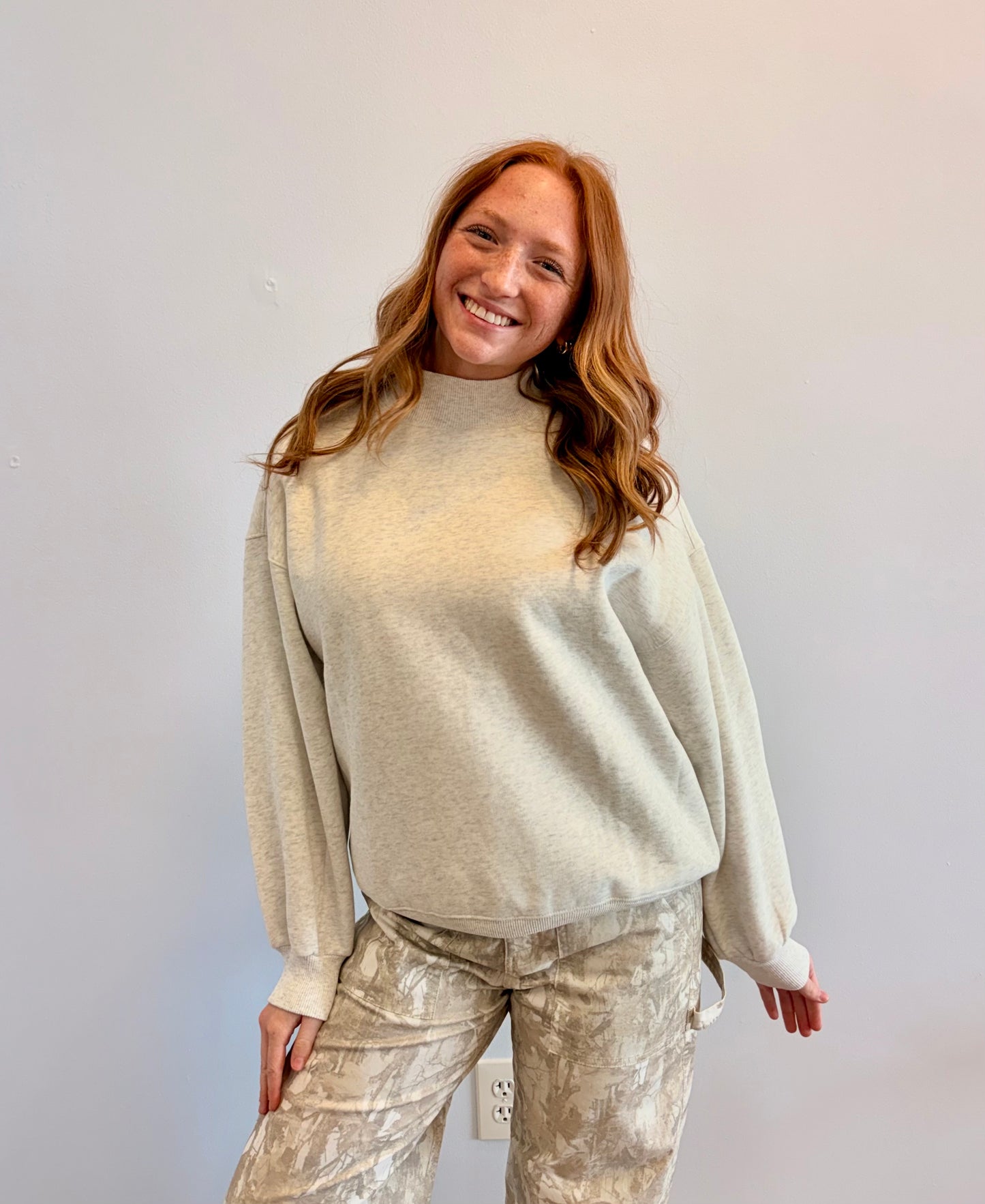 Grey Mock Neck Oversized Sweatshirt