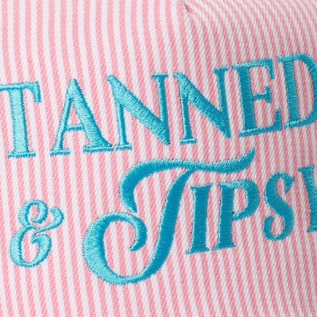 TANNED & TIPSY Striped Trucker Hat