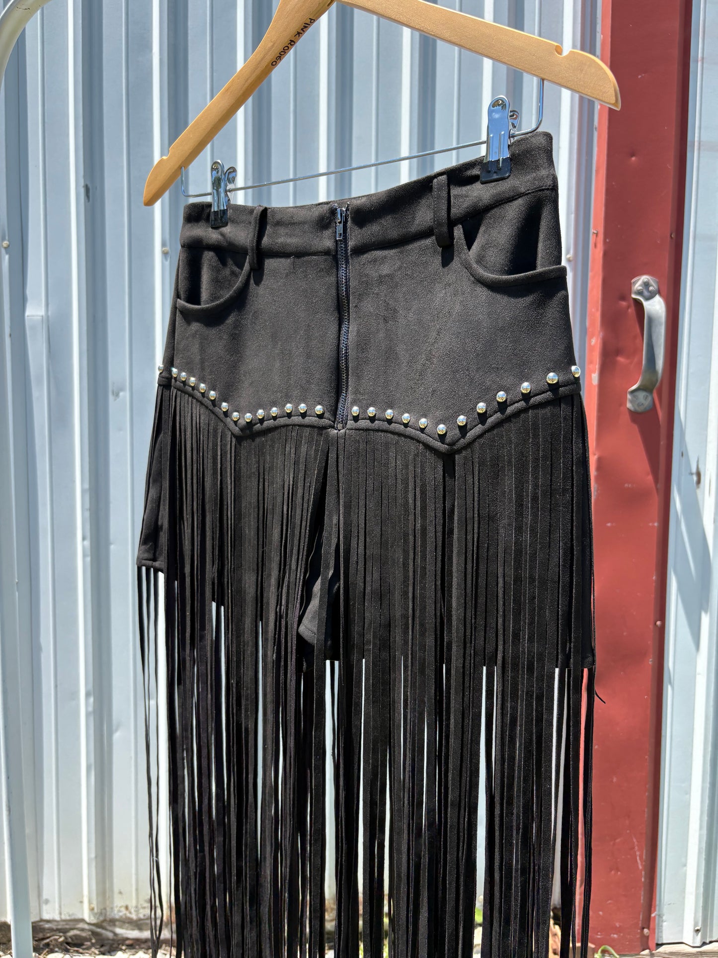Black Fringe Suede Shorts