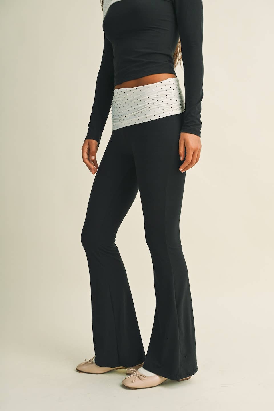 Polka Dot Foldover Flare Pants