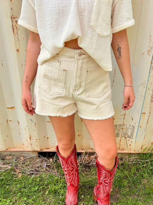 Oatmeal Mineral Washed Denim Shorts
