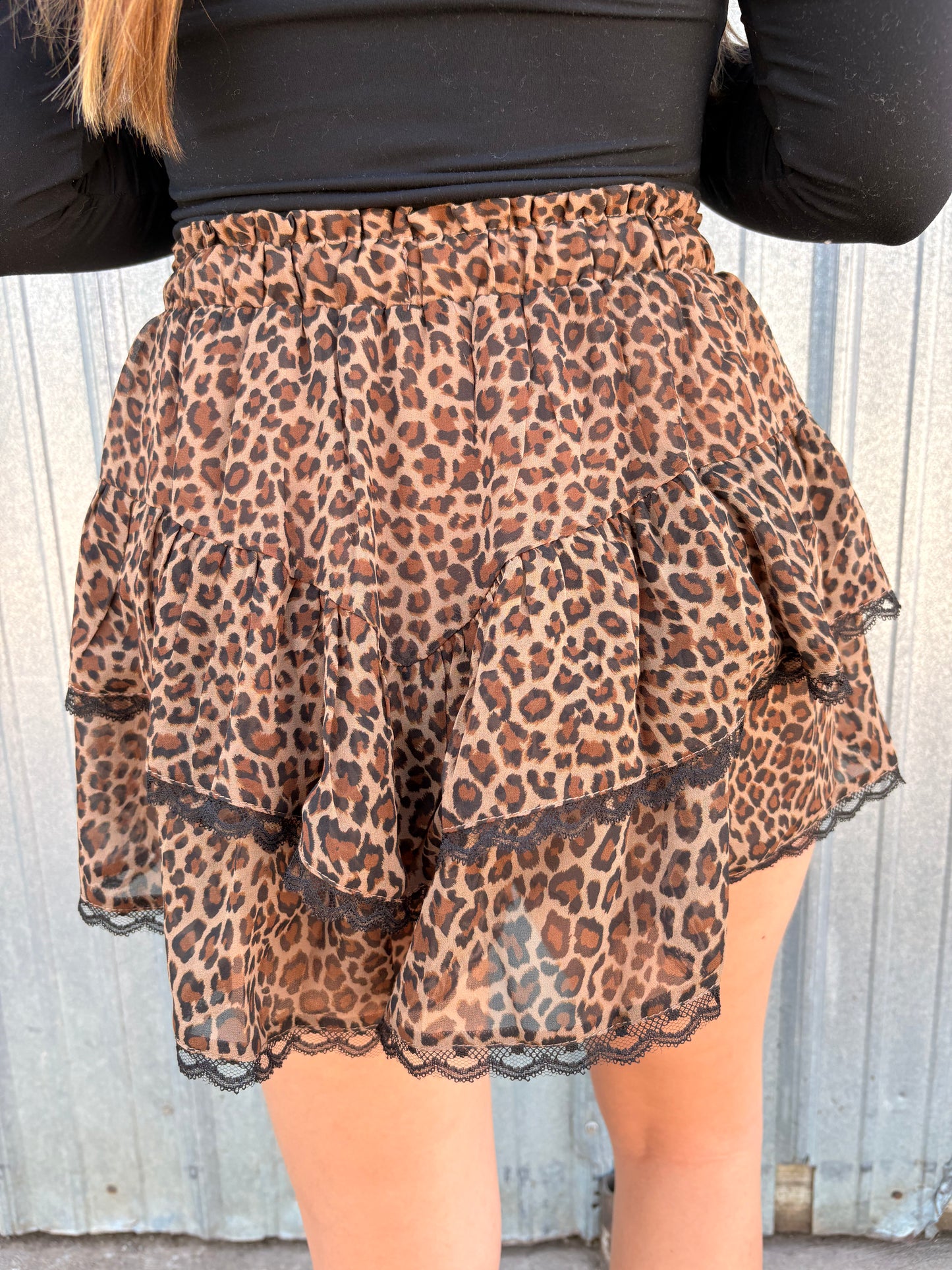 Leopard Tiered Lace Skort