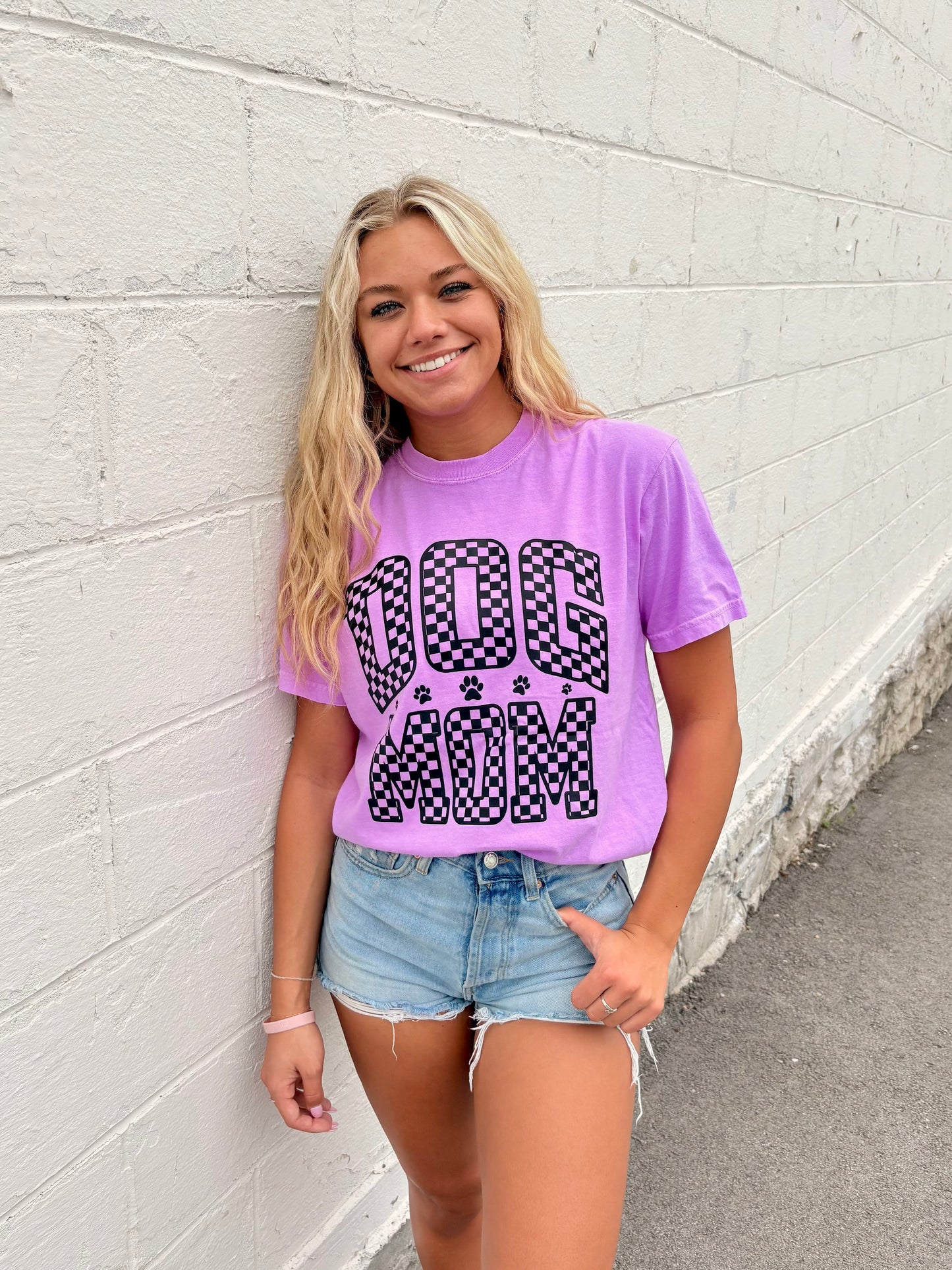 Dog Mom Checkered Tee