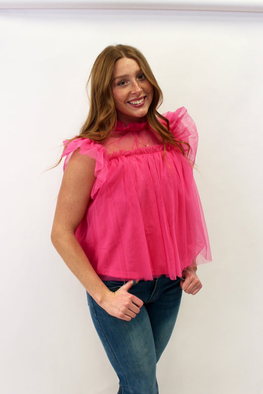 Pink Ruffle Flared Blouse