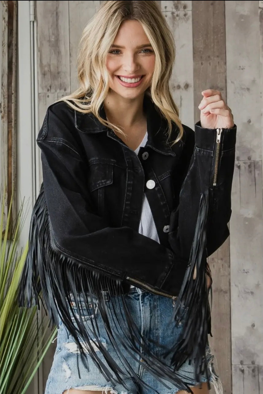 Black Fringe Jean Jacket