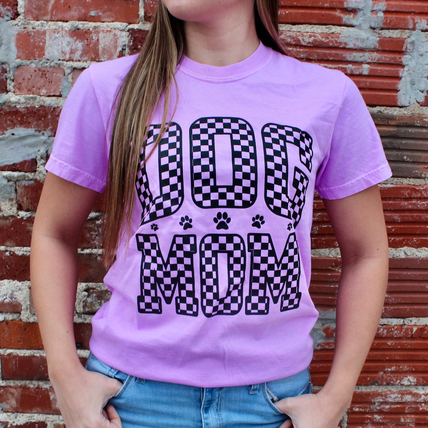 Dog Mom Checkered Tee