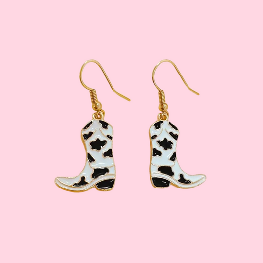 Cow Print Boot Earrings