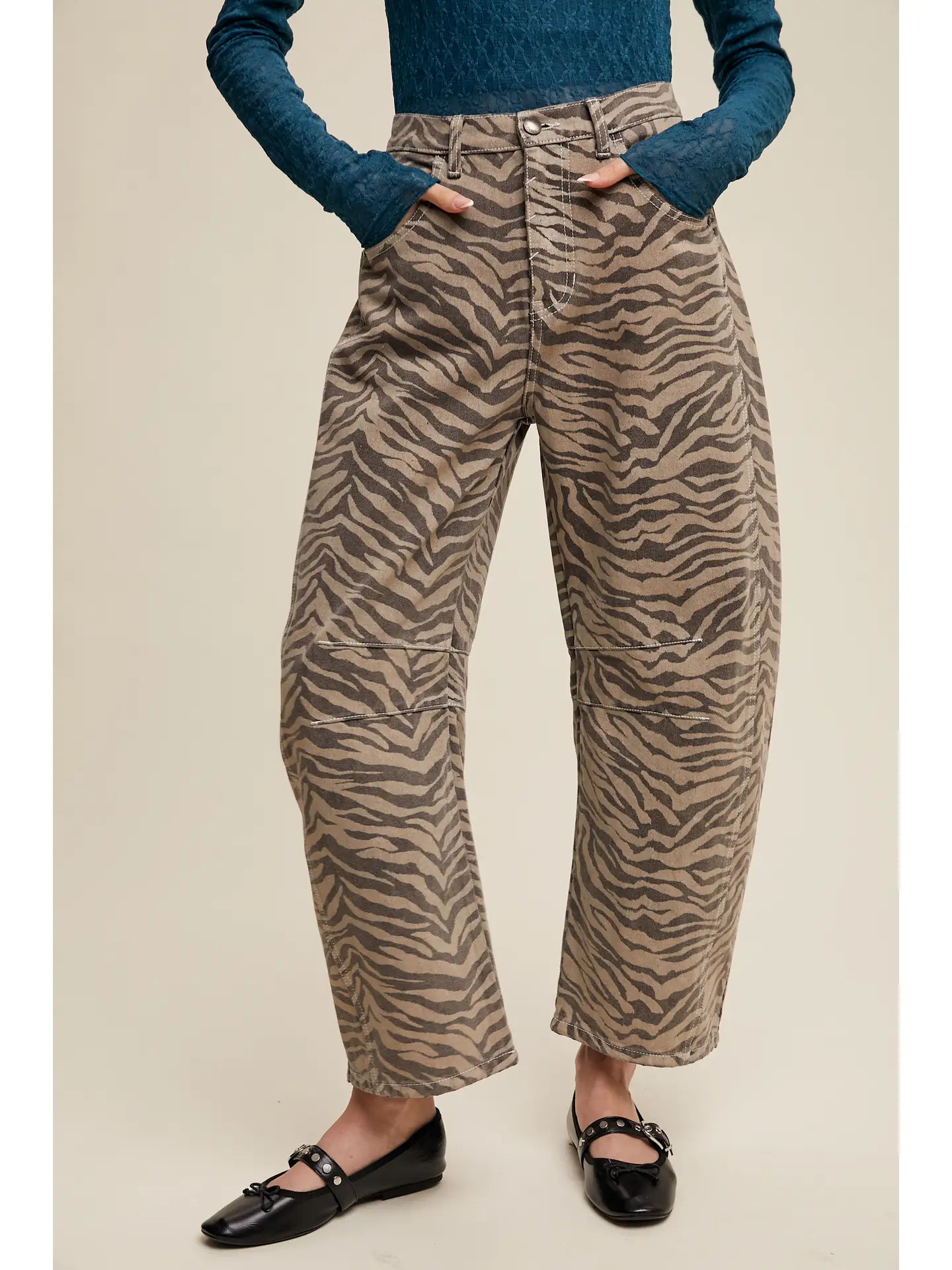Mocha Zebra Barrel Jeans
