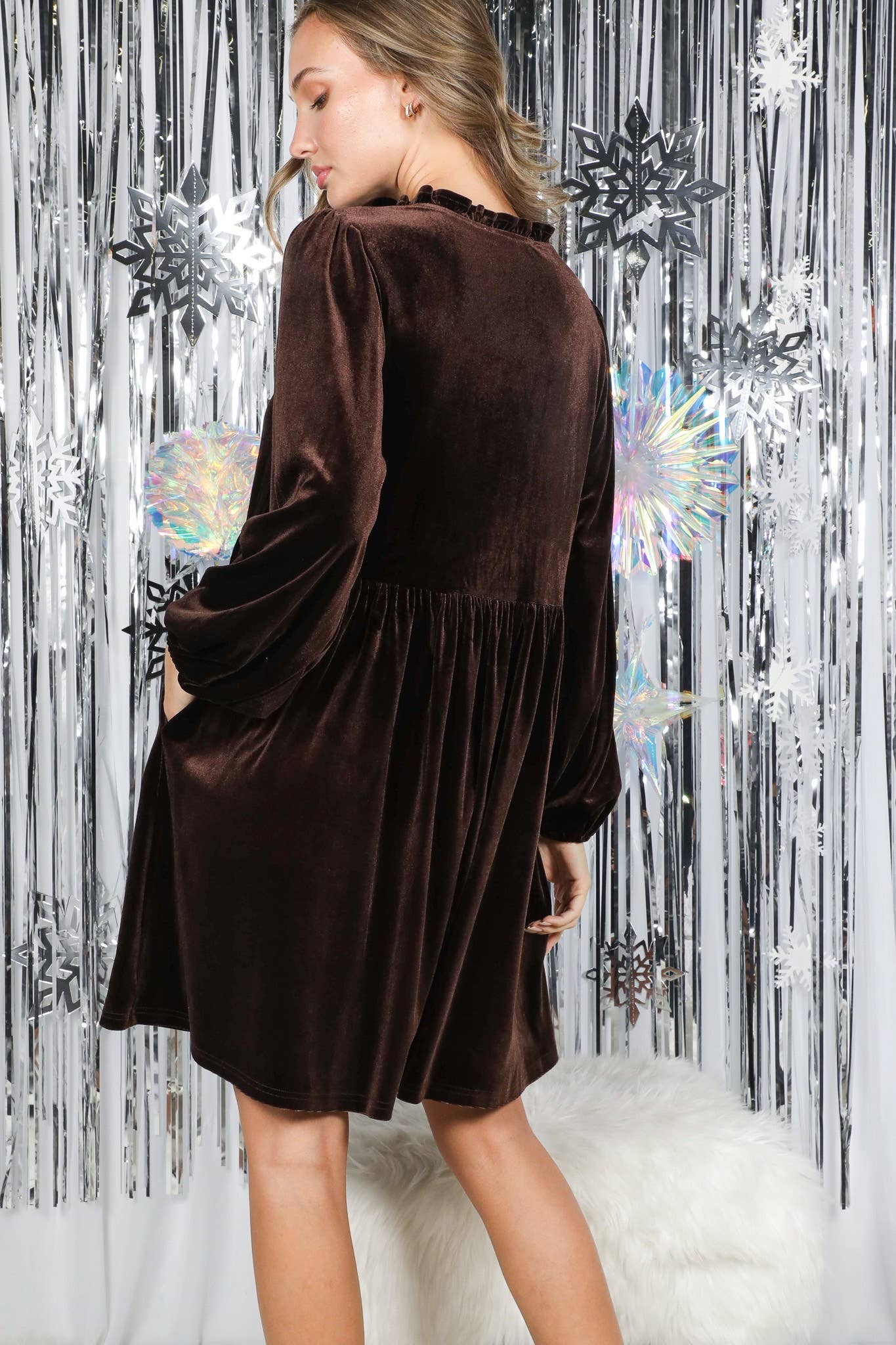 Chocolate Velvet Baby Doll Dress