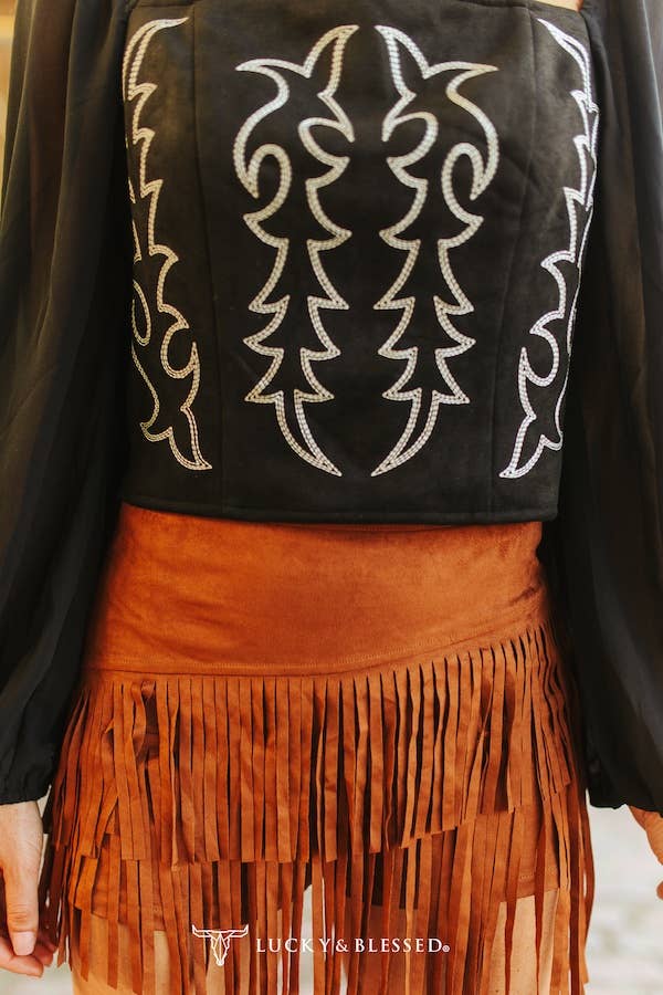 Black Boot-stitch Embroidered Top