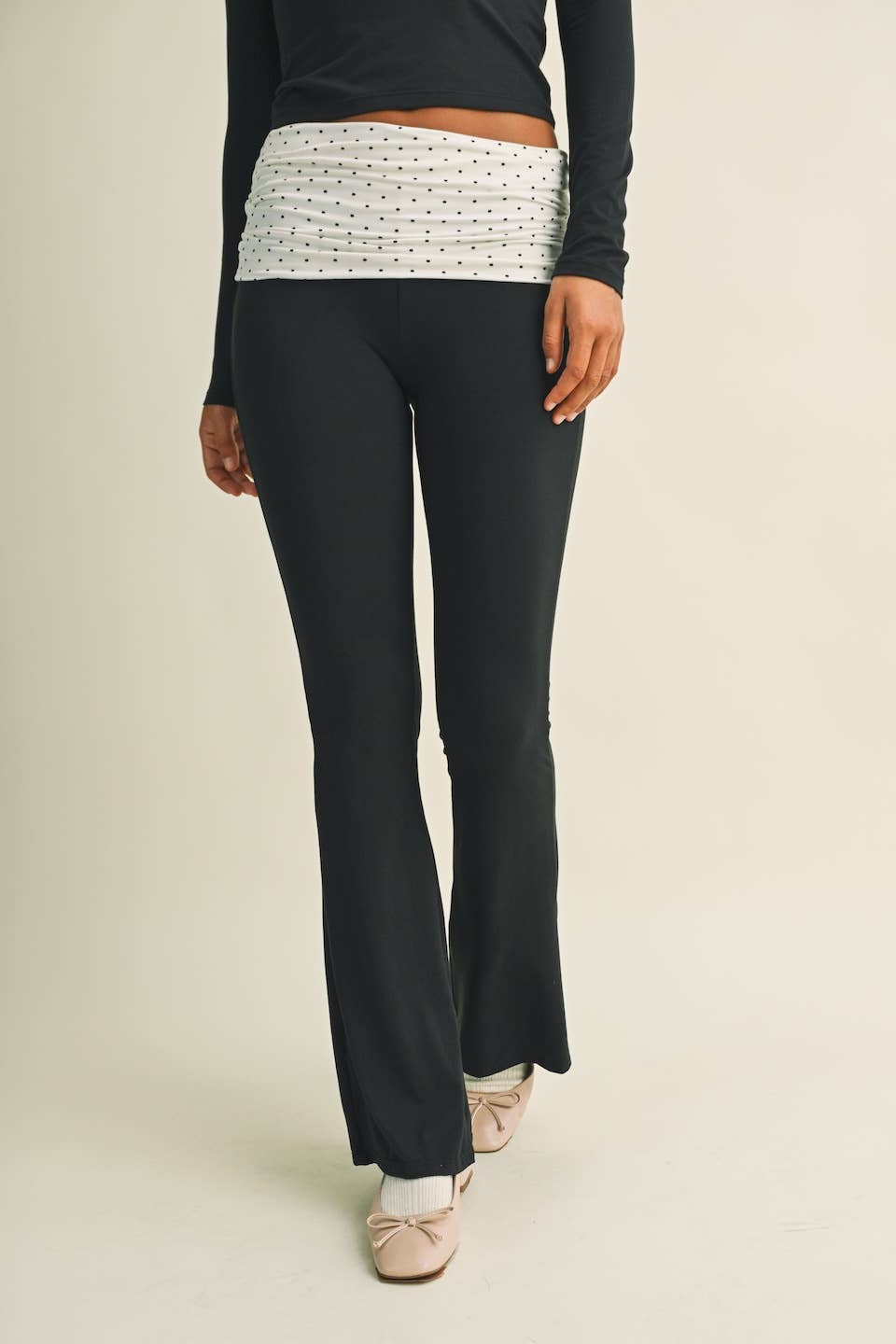 Polka Dot Foldover Flare Pants