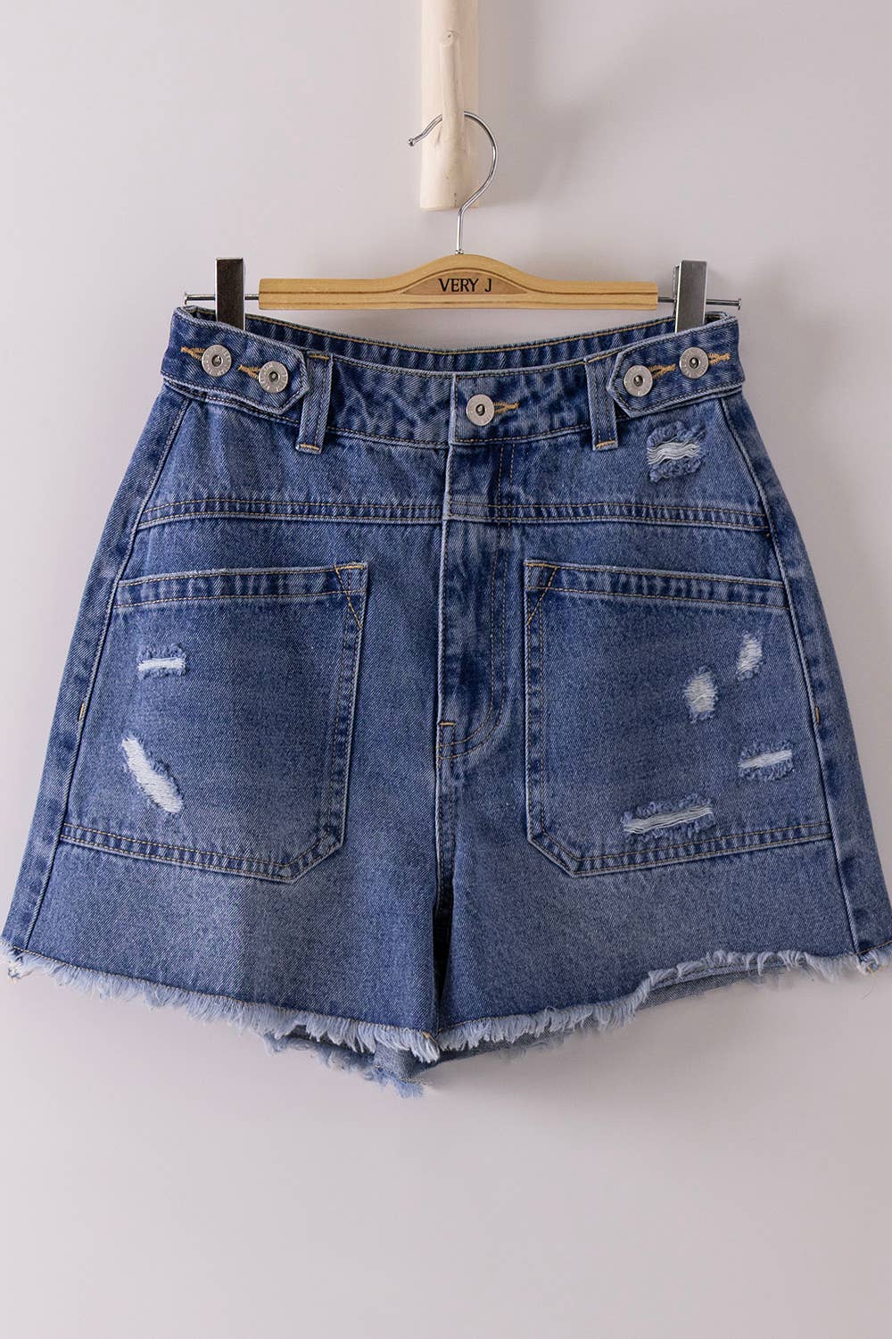 Buckled Washed Denim Shorts